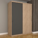Dulap Dormitor Nova Eco 150 cm x 200 cm, fara oglinda, sonoma cu usi glisante gri sonoma