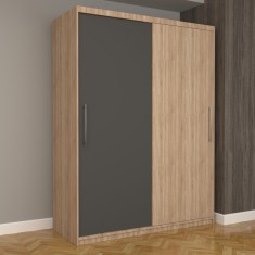 Dulap Dormitor Nova Eco 150 cm x 200 cm, fara oglinda, sonoma cu usi glisante gri sonoma