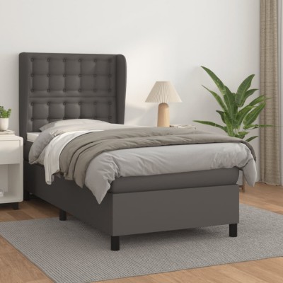 vidaXL Pat box spring cu saltea, gri, 80x200 cm, piele ecologică 3129001 foto