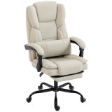 HOMCOM Scaun de birou cu tapiţerie din piele ecologică prietenoasă cu animalele, suport pentru picioare, reglabil pe &icirc;nălţime, pe roţi, Bej | Aosom Ro