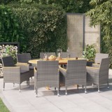 vidaXL Set mobilier de grădină cu perne, 9 piese, gri 3103599