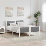 vidaXL Cadru de pat Alb și gri deschis 135 x 190 cm Lemn masiv de pin 878483