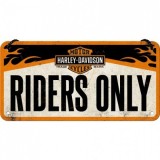 Placa metalica cu snur - Harley-Davidson Riders only - 10x20 cm, Nostalgic Art Merchandising