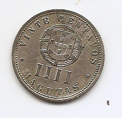 Angola 20 Centavos / 4 Macutas 1928 Copper-nickel, 23.72 mm KM-68
