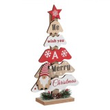 Decorațiune de Crăciun din Lemn, Brad cu Mesaje și Gnome, 25.5 cm, Multicolor, Oem