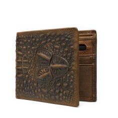 Portofel barbati, BUSY LDY&amp;GTM&reg; Crock, piele naturala cu imprimeu crocodil, compatibil carte de identitate, maro