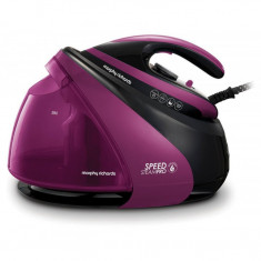 Statie de calcat Morphy Richards Power Speed Steam Pro 332102, putere 3000 W, 7 bari, 1.6 l, talpa Ceramica, 140g/min, 600 g debit abur continuu, mov/