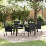 Cumpara ieftin Set de masă pentru grădină cu pernă 5 pcs Negru Rattan poli