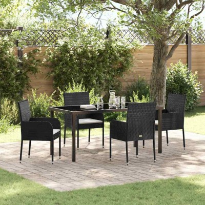 vidaXL Set de masă pentru grădină cu pernă 5 pcs Negru Rattan poli 3380102 foto