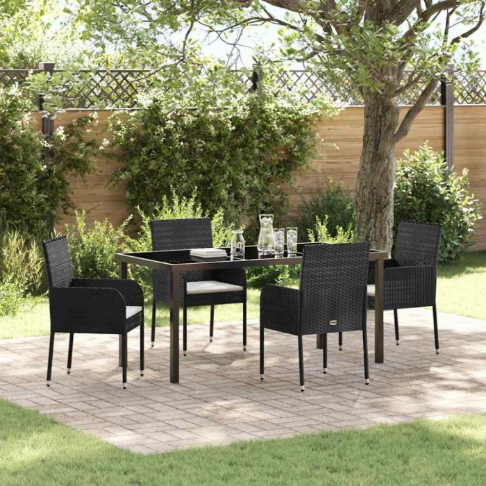 vidaXL Set de masă pentru grădină cu pernă 5 pcs Negru Rattan poli 3380102