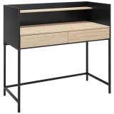 HOMCOM Birou cu 2 Sertare, Raft Superior și M&acirc;nere Ascunse, Birou Modern din Lemn și Oțel, 106x51,5x102,5 cm, Negru | Aosom Romania