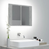 Gossi dulap de baie cu oglinda si led, gri beton, 60x12x45 cm