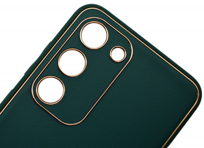 Husa eleganta din piele ecologica pentru Samsung Galaxy S22 Plus cu accente aurii, Verde inchis foto