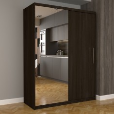 Dulap Dormitor Nova Eco 150 cm x 200 cm, cu oglinda, wenge cu usi glisante wenge