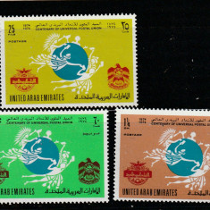 Emiratele Arabe Unite 1974-UPU,Centenar,serie 3 valori dantelate,MNH,Mi.21-23