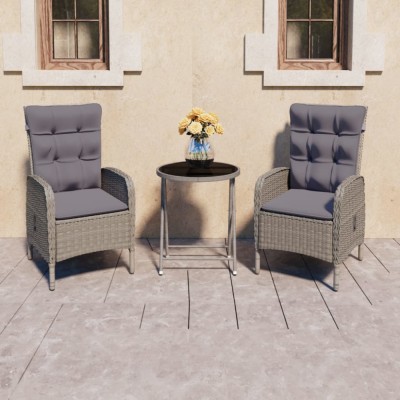 vidaXL Set mobilier grădină, 3 piese, gri, poliratan și sticlă 3058538 foto