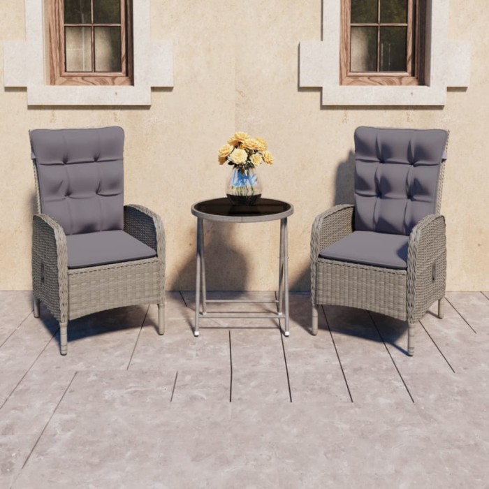 vidaXL Set mobilier grădină, 3 piese, gri, poliratan și sticlă 3058538