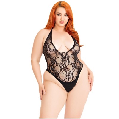 Leg Avenue Floral Lace Deep-V Teddy Plus Size foto