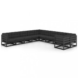 Cumpara ieftin Set mobilier grădină cu perne, 10 piese, negru, lemn masiv pin