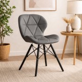 Cumpara ieftin Scaun stil scandinav, Artool, Lago, piele ecologica gri, picioare lemn negru, 47.5x52x74 cm