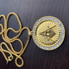 medalion masonic superb colier placat aur unisex lant 60 cm