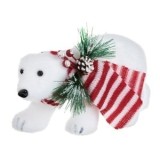Figurina Decorativa de Caciun Urs Polar din Spuma Alba cu Fular cu Dungi Vasc 21cm, CMCLASS