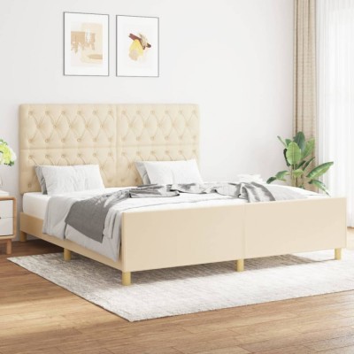 vidaXL Cadru de pat fără saltea, crem, 160x200 cm, textil 3125313 foto
