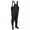 Salopeta Pescuit vidaXL cu Cizme, Negru, Marimea 39, Impermeabila, Pieptar, Bretete Ajustabile, Poliester PVC
