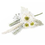 Cumpara ieftin Set 3 crengute Margarete si Bujori artificiali alb verde 21 cm