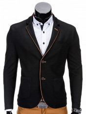 Sacou pentru barbati, negru, casual, slim fit, cu buzunare aplicate, elegant, inchidere doi nasturi - M82 foto