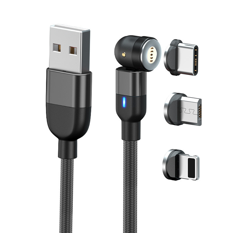 Cablu de date si incarcare rapida magnetic 540, A17-2M-BLK , 3in1 USB-C,  Micro-USB, Lightning, Freya 3.0 A , 2M Led , Fast Charge , Negru | Okazii.ro