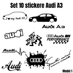 Set 10 Stickere Auto Audi A3 , Autocolante Personalizate pentru Pasionati de Tuning
