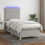 Cumpara ieftin Pat cu arcuri, saltea și LED, gri deschis, 80x200 cm, textil