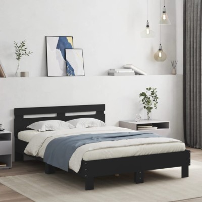 vidaXL Cadru de pat cu tăblie, negru, 120x190 cm, lemn prelucrat 3207449 foto