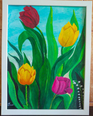 Tablou pictat manual pictura acrilica &amp;quot;Sweet Tulips&amp;quot; foto