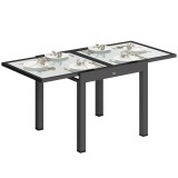 Outsunny Masă de Grădină Extensibilă cu Blat din Sticlă 80-160x80x75 cm Negru | Aosom Romania