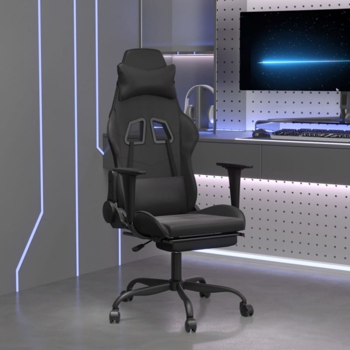 Scaun de gaming cu suport picioare, negru, piele ecologică