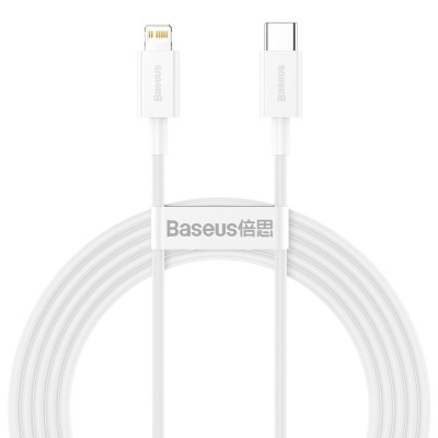 CABLU alimentare si date Baseus Superior, Fast Charging Data Cable pt. smartphone, USB Type-C la Lightning Iphone PD 20W, 2m, alb &amp;quot;CATLYS-C02&amp;quot; (timbru foto