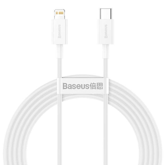 CABLU alimentare si date Baseus Superior, Fast Charging Data Cable pt. smartphone, USB Type-C la Lightning Iphone PD 20W, 2m, alb &quot;CATLYS-C02&quot; (timbru