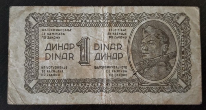 Bancnota Iugoslavia - 1 Dinar 1944