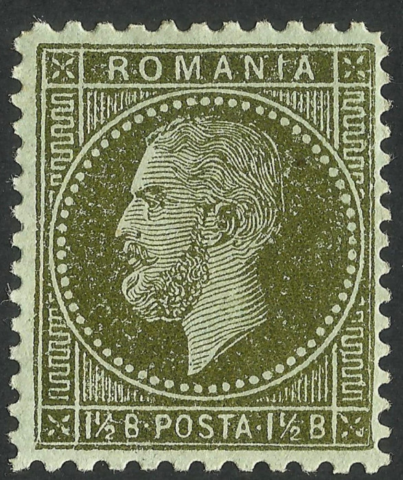 Rom&acirc;nia Carol I 1876 1 1/2 bani gumat - punct mare la nas , puncte in greaca