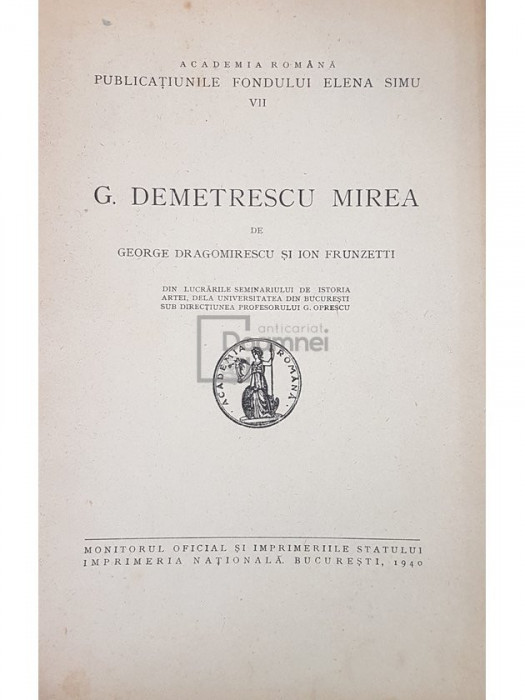 George Dragomirescu - G. Demetrescu Mirea (editia 1940)
