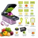 Tocator de legume multifunctional 12 &icirc;n 1 manual, cu 8 lame inox