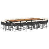 Set mobilier de gradina cu perne, 17 piese, negru, poliratan