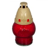 Lum&acirc;nare decorativă, Model cu Capac Cupolă Reutilizabil, Sticlă Roșie, Bază Aurie, Diametru 8x14cm, Oem