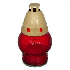 Lum&acirc;nare decorativă, Model cu Capac Cupolă Reutilizabil, Sticlă Roșie, Bază Aurie, Diametru 8x14cm