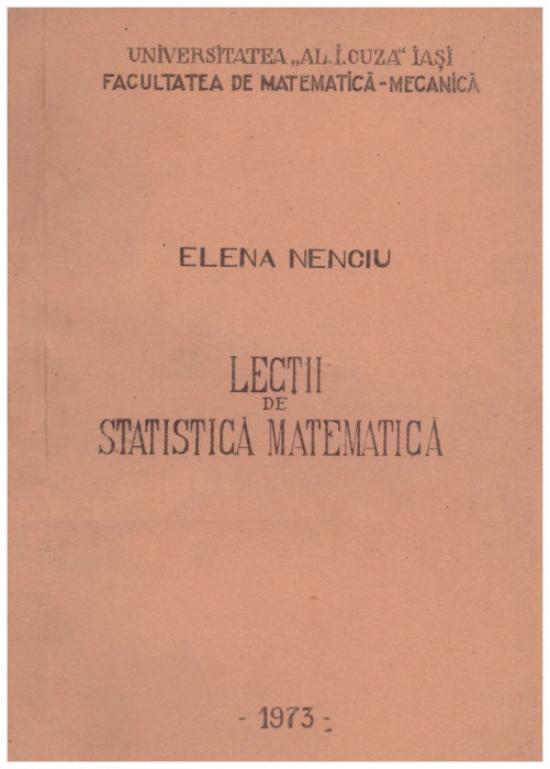 Elena Nenciu - Lectii de statistica matematica - 129763