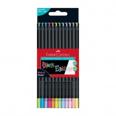 Creioane colorate 12 culori triunghiulare, neon si pastel, Black Edition, Faber Castell FC116410