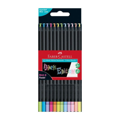 Creioane colorate 12 culori triunghiulare, neon si pastel, Black Edition, Faber Castell FC116410 foto