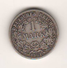 SV * Germania 1 MARK 1881 * Litera G * ARGINT * +/- VF foto